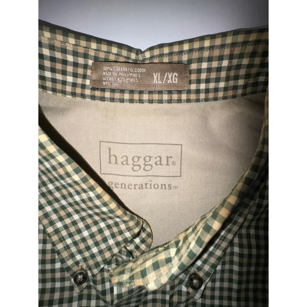 2 Mens Haggar Generations Red & Green Plaid‎ Button Down Shirt XL Classic Fit